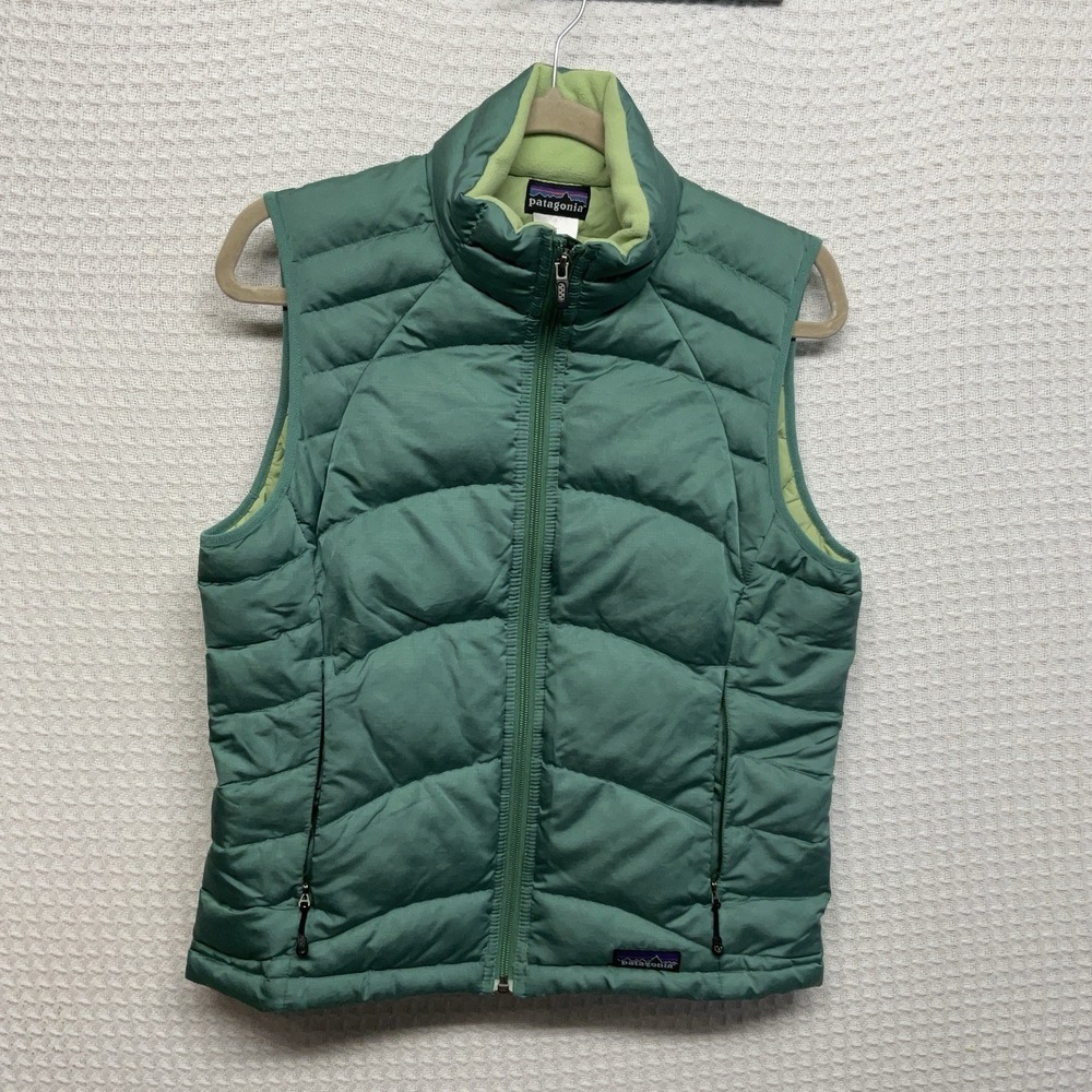 Patagonia Down Sweater Vest Womens Medium Green Insulated Full Zip Puffer *